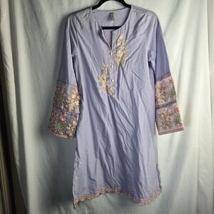 Ethnic By Outfitters Tunic Dress Womens S Embroidered Beaded Kurta Periwinkle